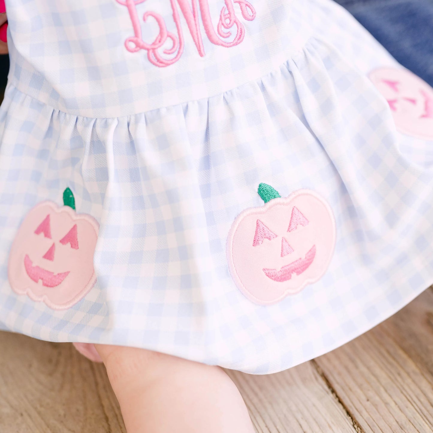 Blue Gingham & Pink Jack-O-Lanterns Diaper Set