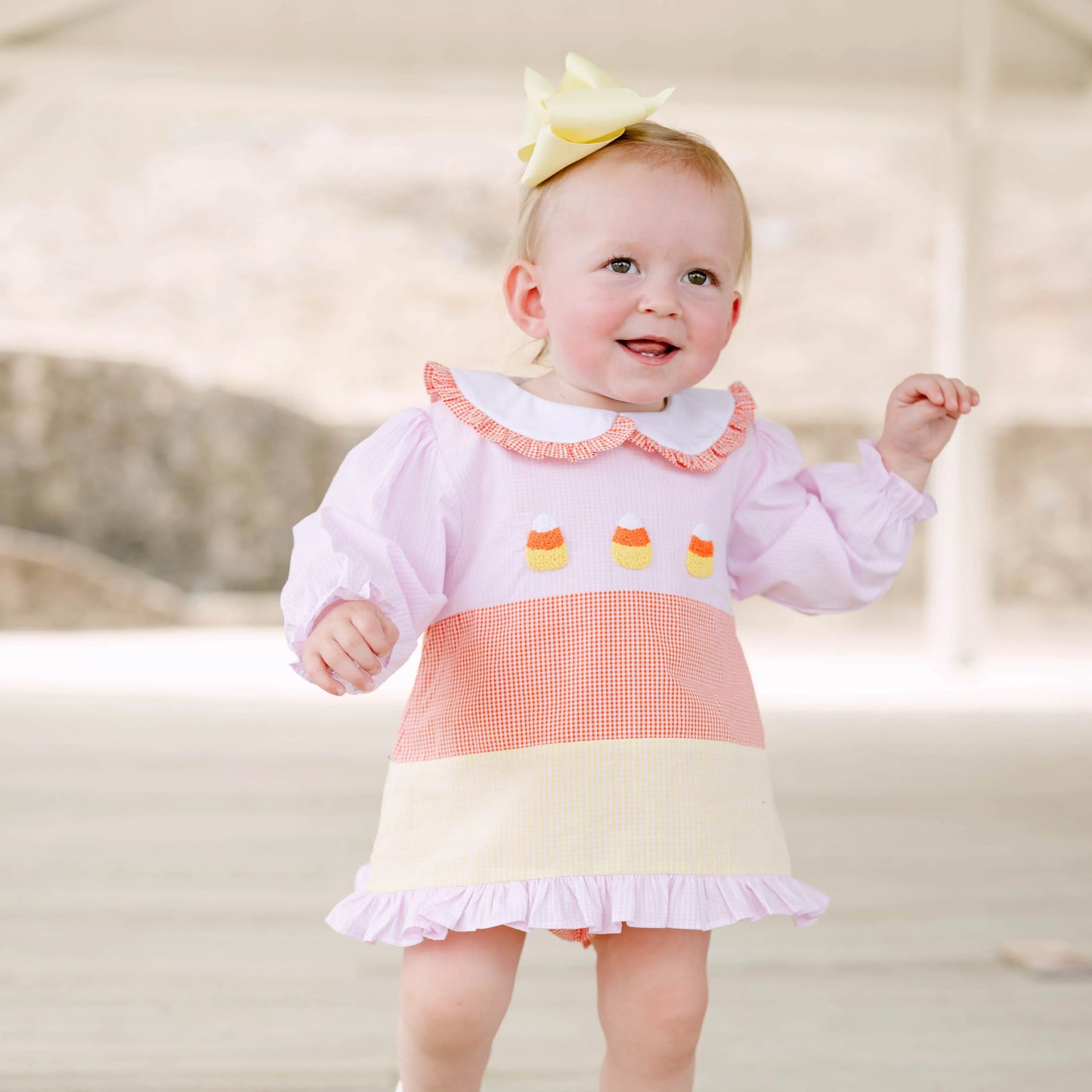 Girls French Knot Candy Corn Skirted Bubble