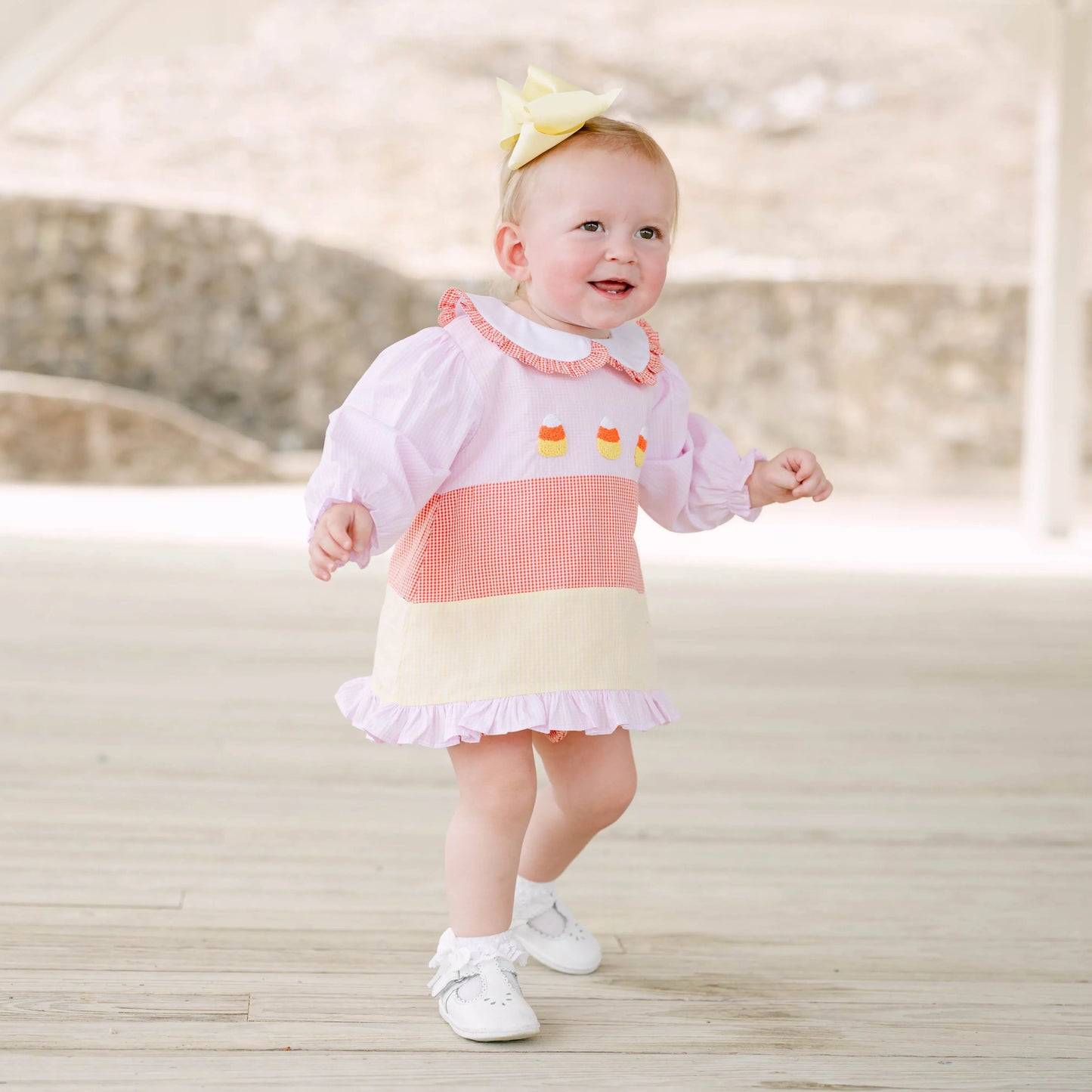 Girls French Knot Candy Corn Skirted Bubble