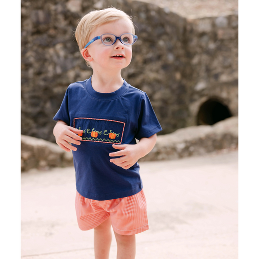 Navy Smocked Pumpkins Short Set