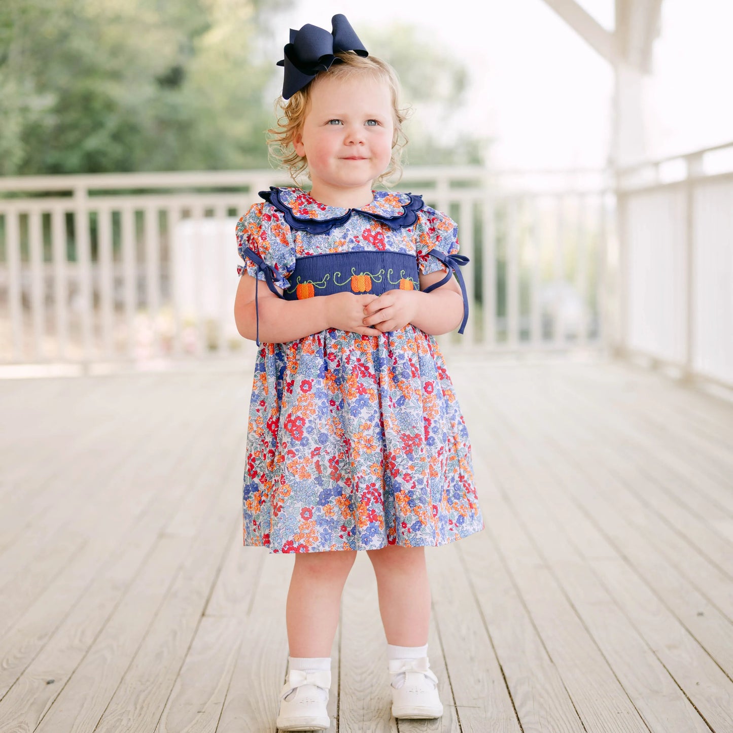 Navy Floral Smocked Pumpkins Dress