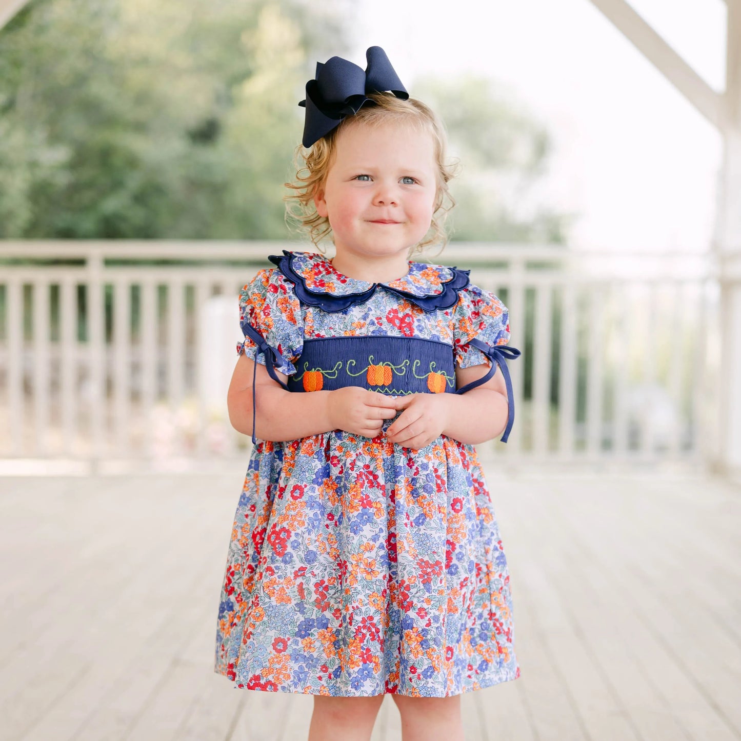 Navy Floral Smocked Pumpkins Dress