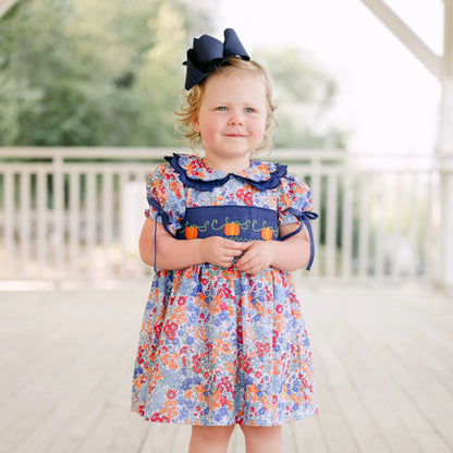 Navy Floral Smocked Pumpkins Dress