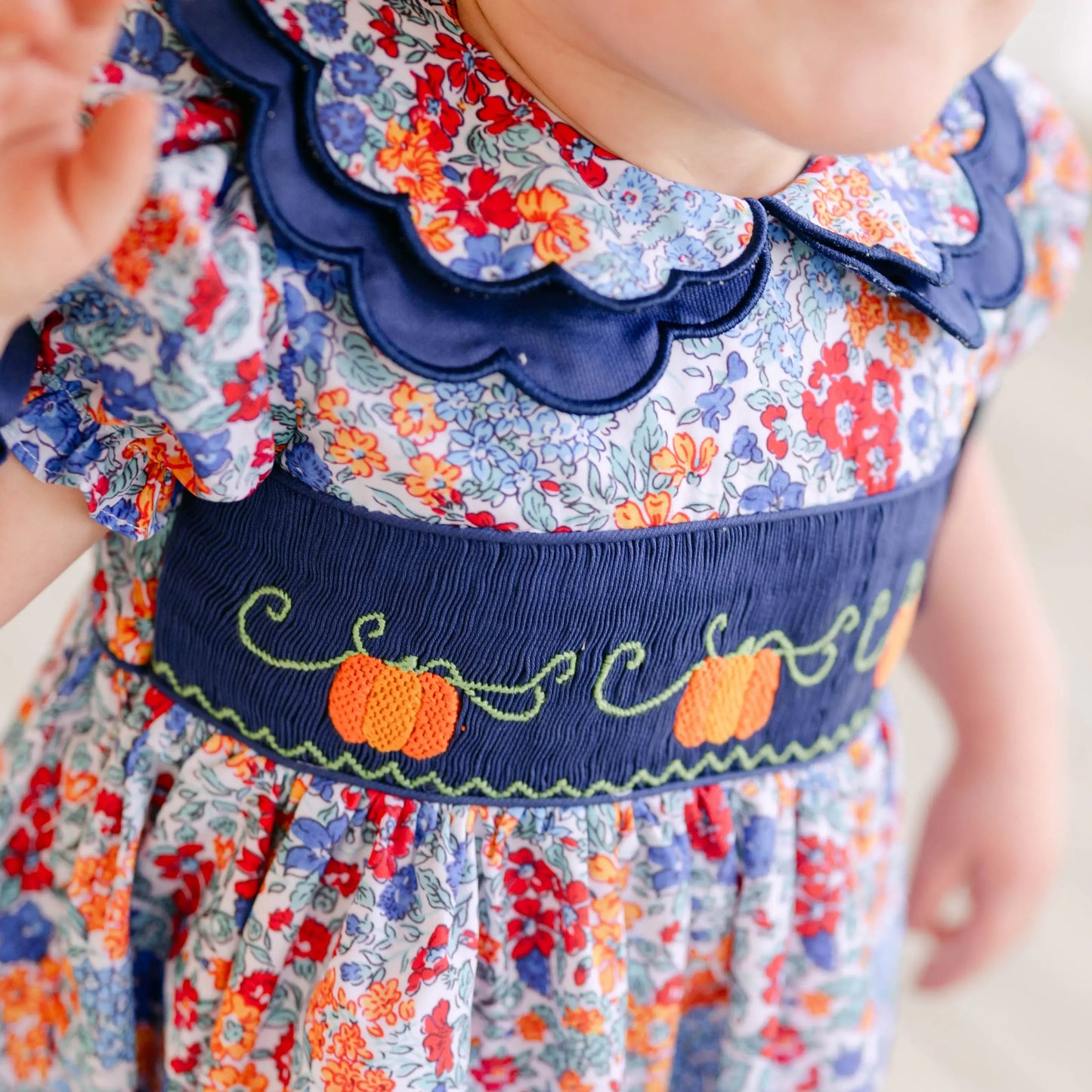 Navy Floral Smocked Pumpkins Dress