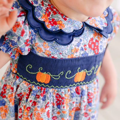 Navy Floral Smocked Pumpkins Dress