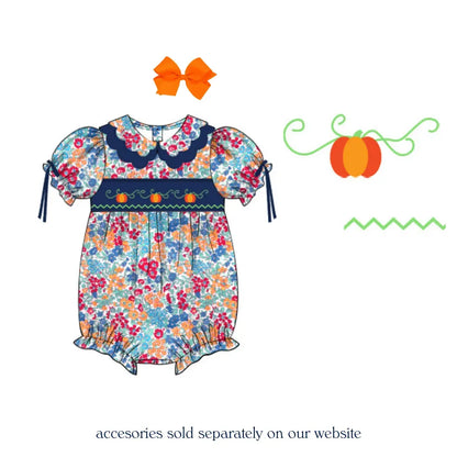 Navy Floral Smocked Pumpkins Bubble