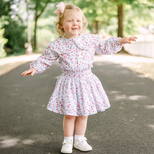 Conleigh Cranberry Floral Smocked Skirt Set