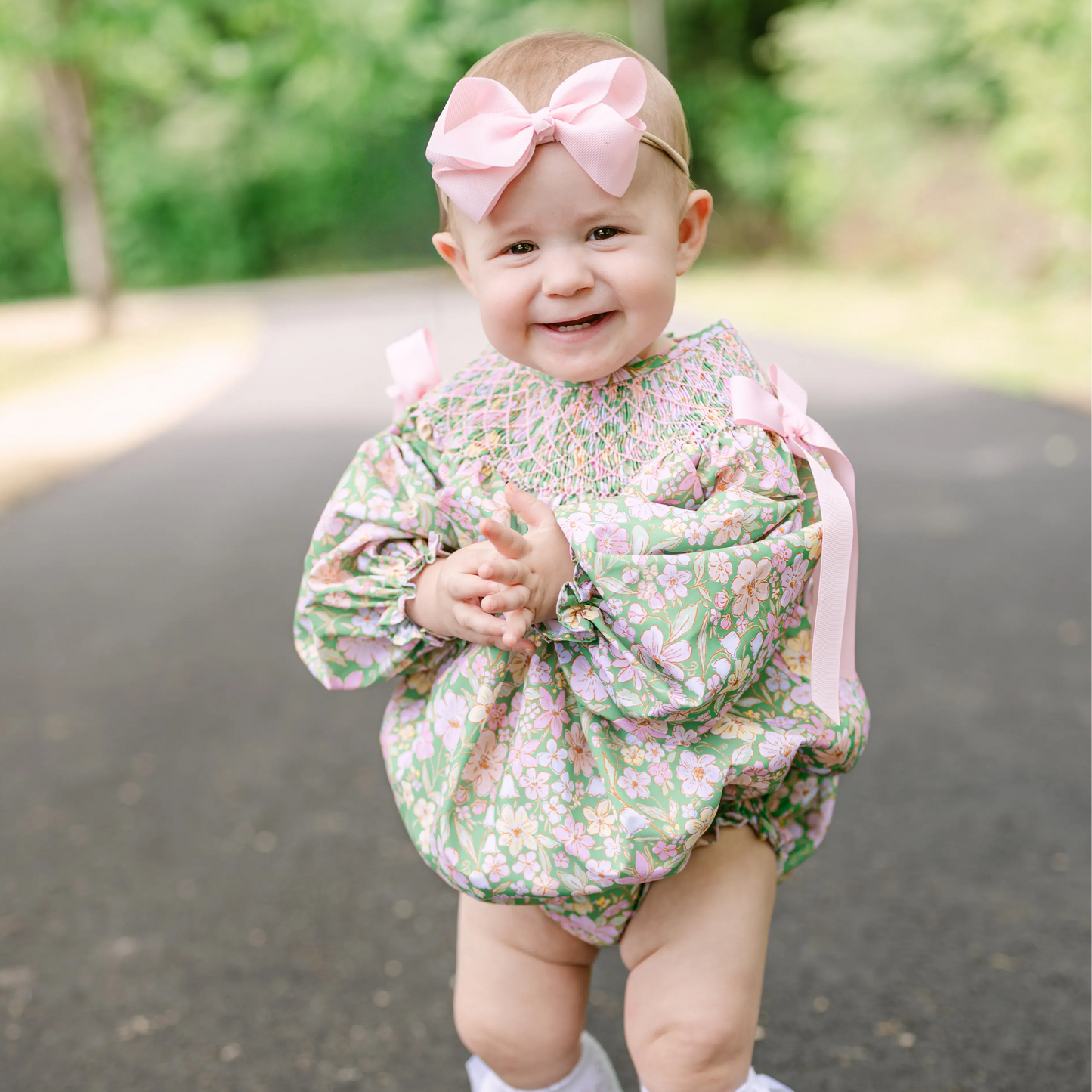 Greta Green Floral Smocked Bishop Bubble