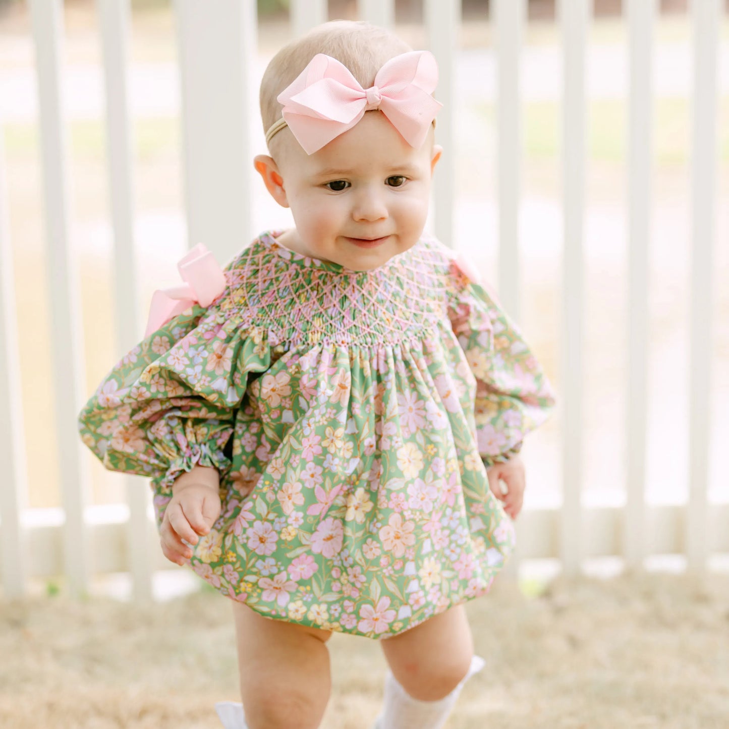 Greta Green Floral Smocked Bishop Bubble