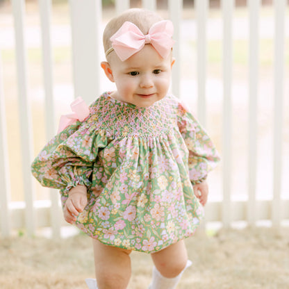 Greta Green Floral Smocked Bishop Bubble