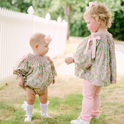 Greta Green Floral Smocked Bishop Bubble