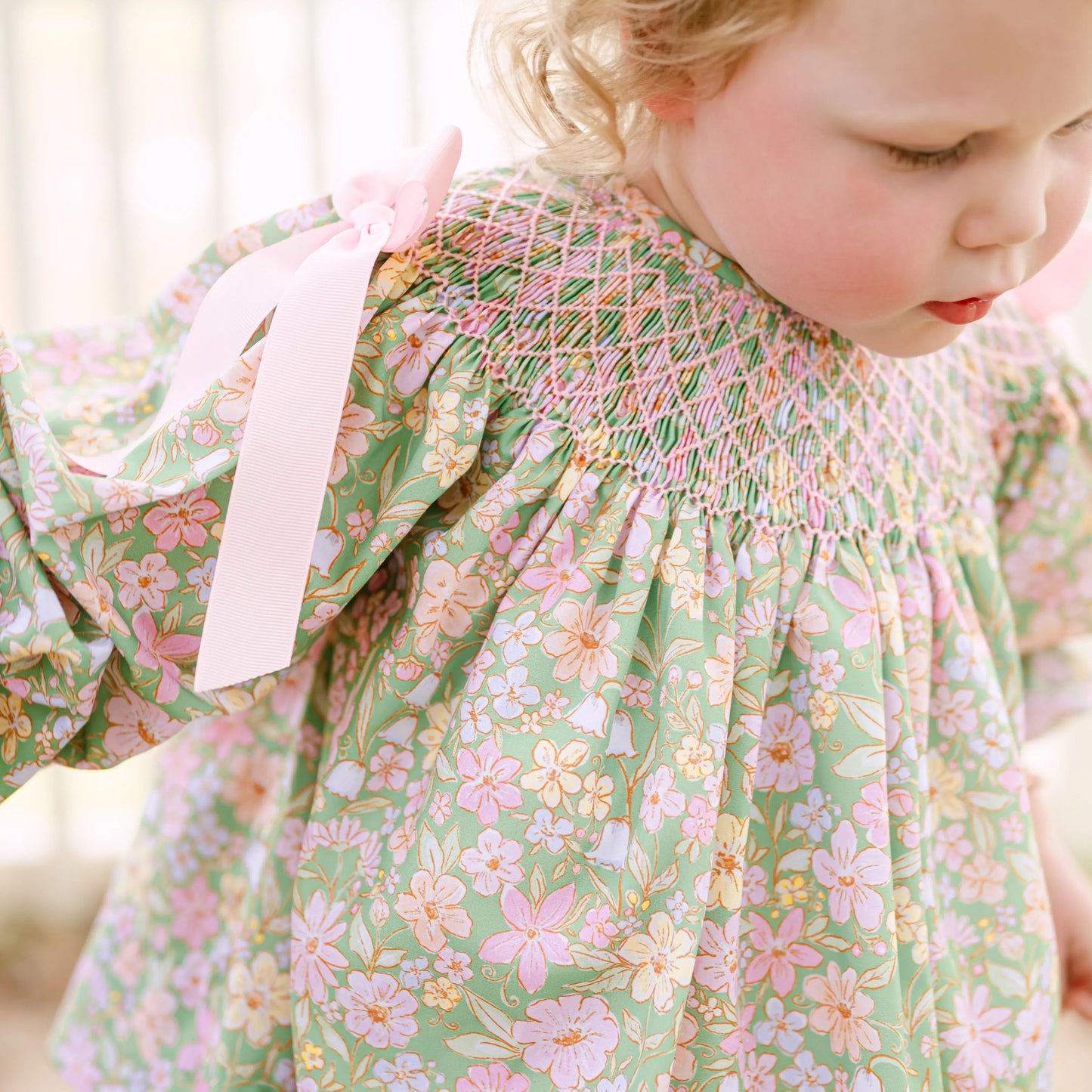 Greta Green Floral Smocked Bishop Bubble
