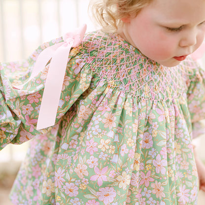 Greta Green Floral Smocked Bishop Bubble