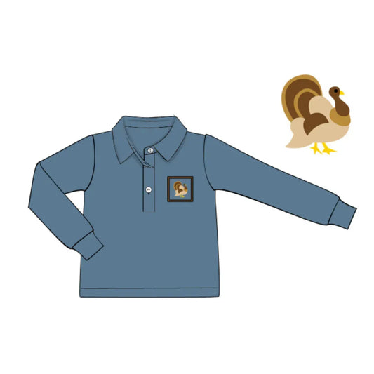 Boys Teal Smocked Turkey Polo