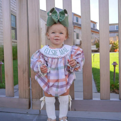 Girls Fall Plaid Thankful Bubble