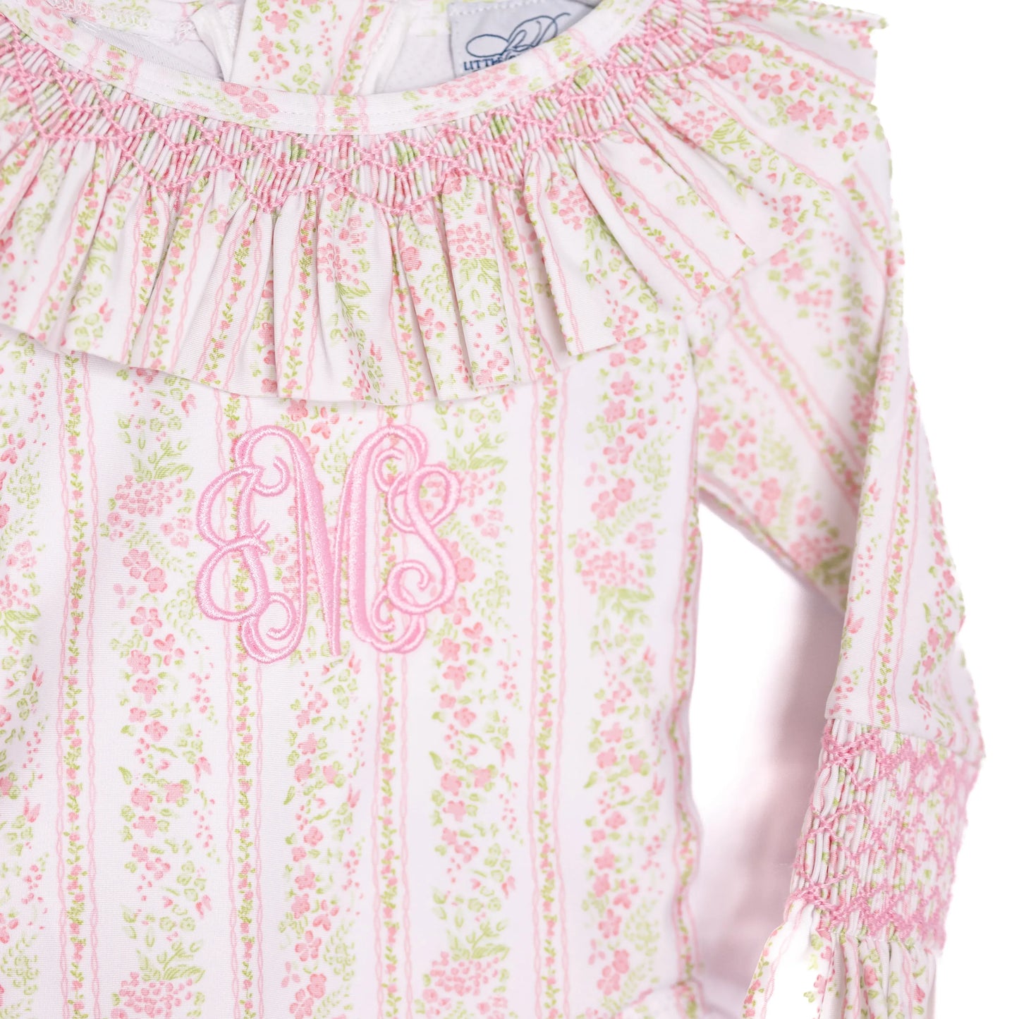 Girls Pink Palm Smocked 1PC Rash Guard