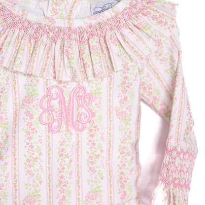 Girls Pink Palm Smocked 1PC Rash Guard