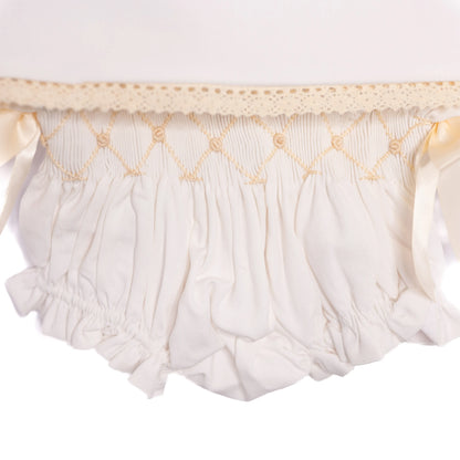 White Cream Heirloom Smocked Diaper Set