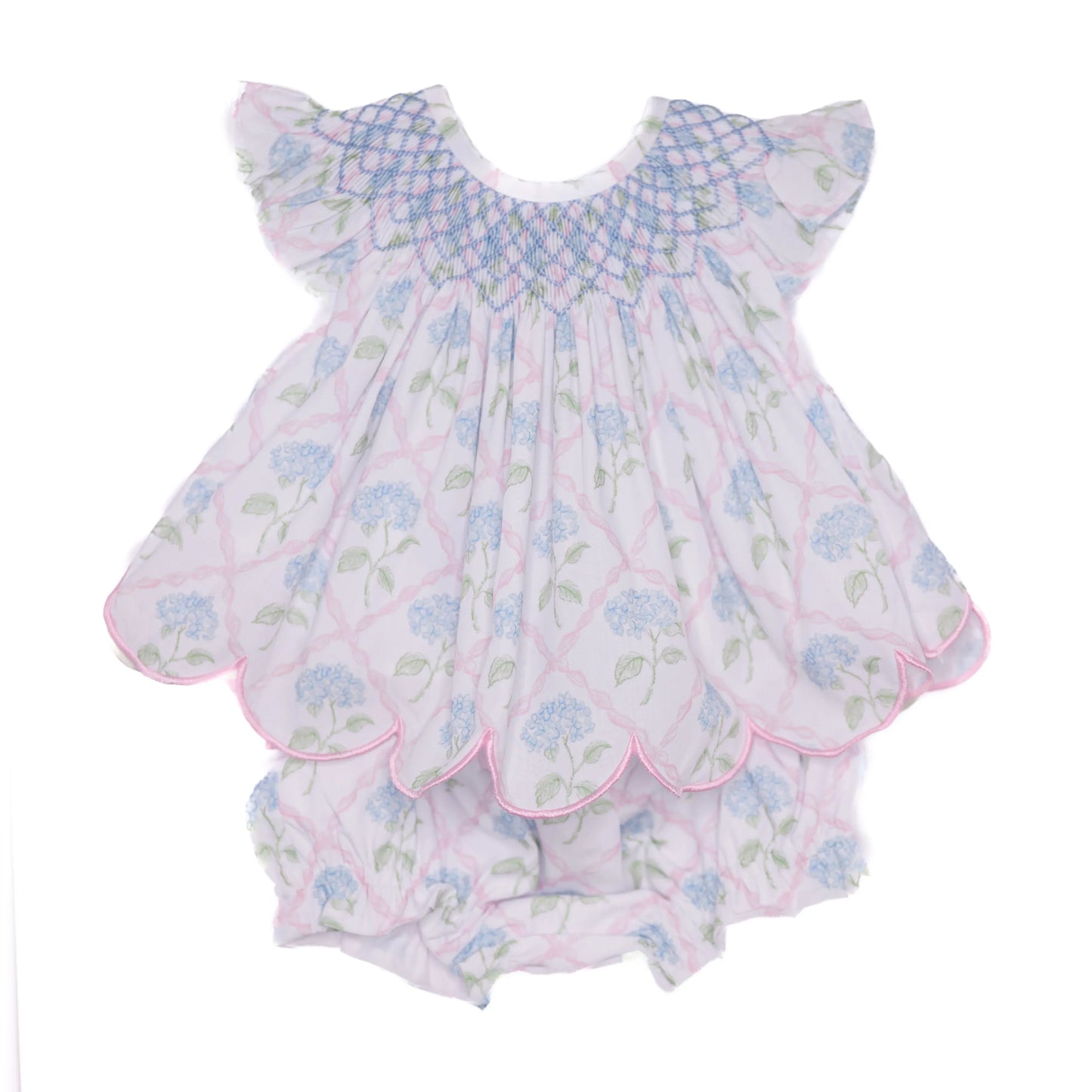 Geometric Smocked Hydrangea Diaper Set