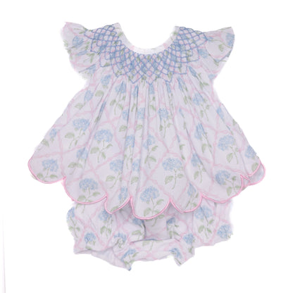 Geometric Smocked Hydrangea Diaper Set