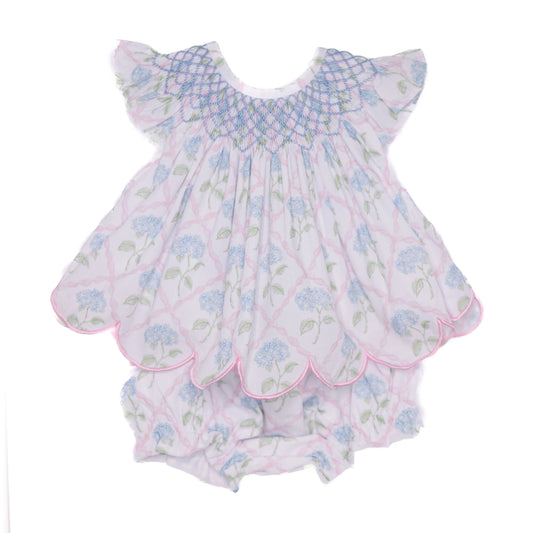 Geometric Smocked Hydrangea Diaper Set