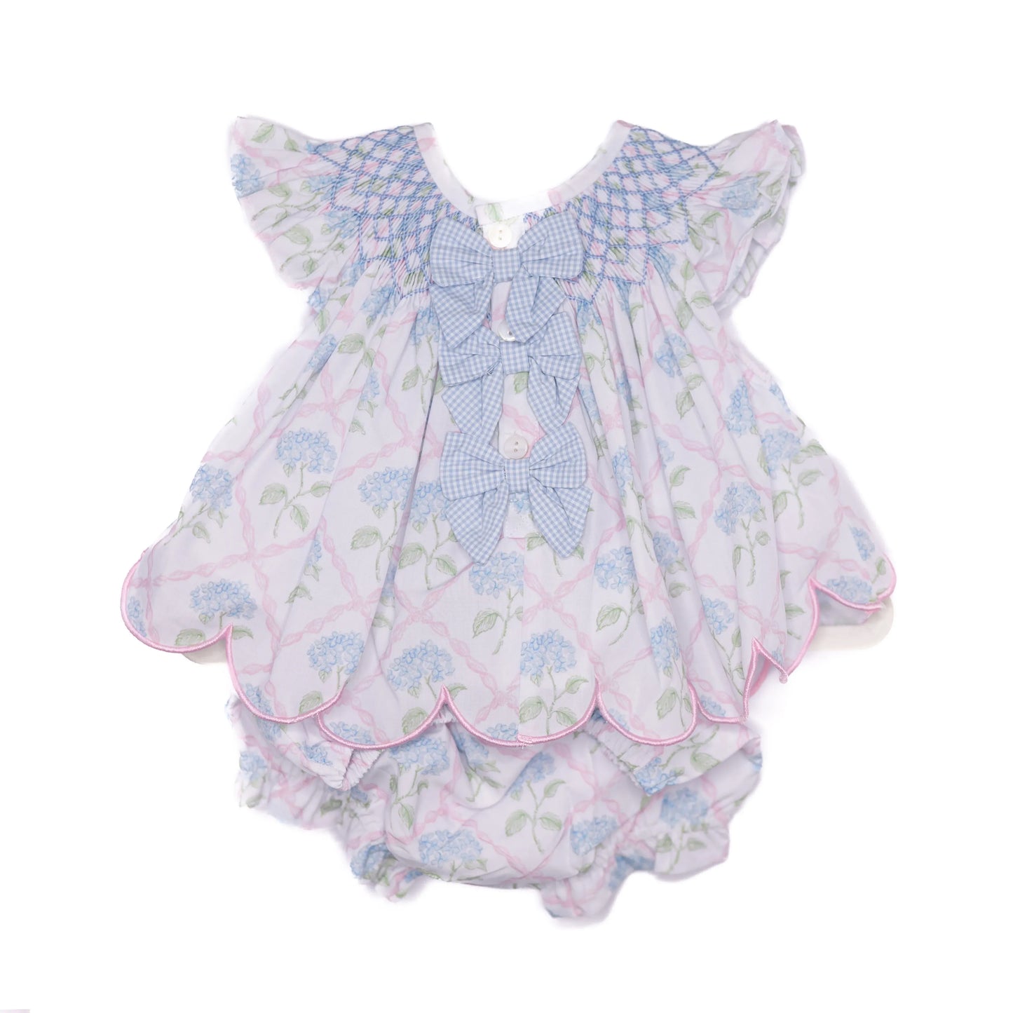 Geometric Smocked Hydrangea Diaper Set