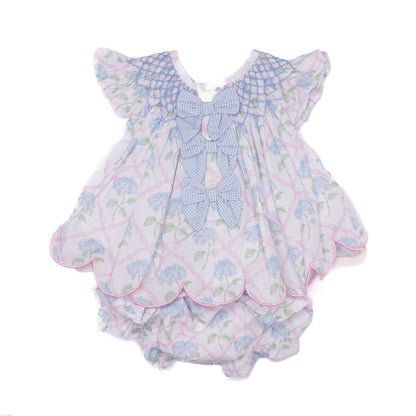 Geometric Smocked Hydrangea Diaper Set