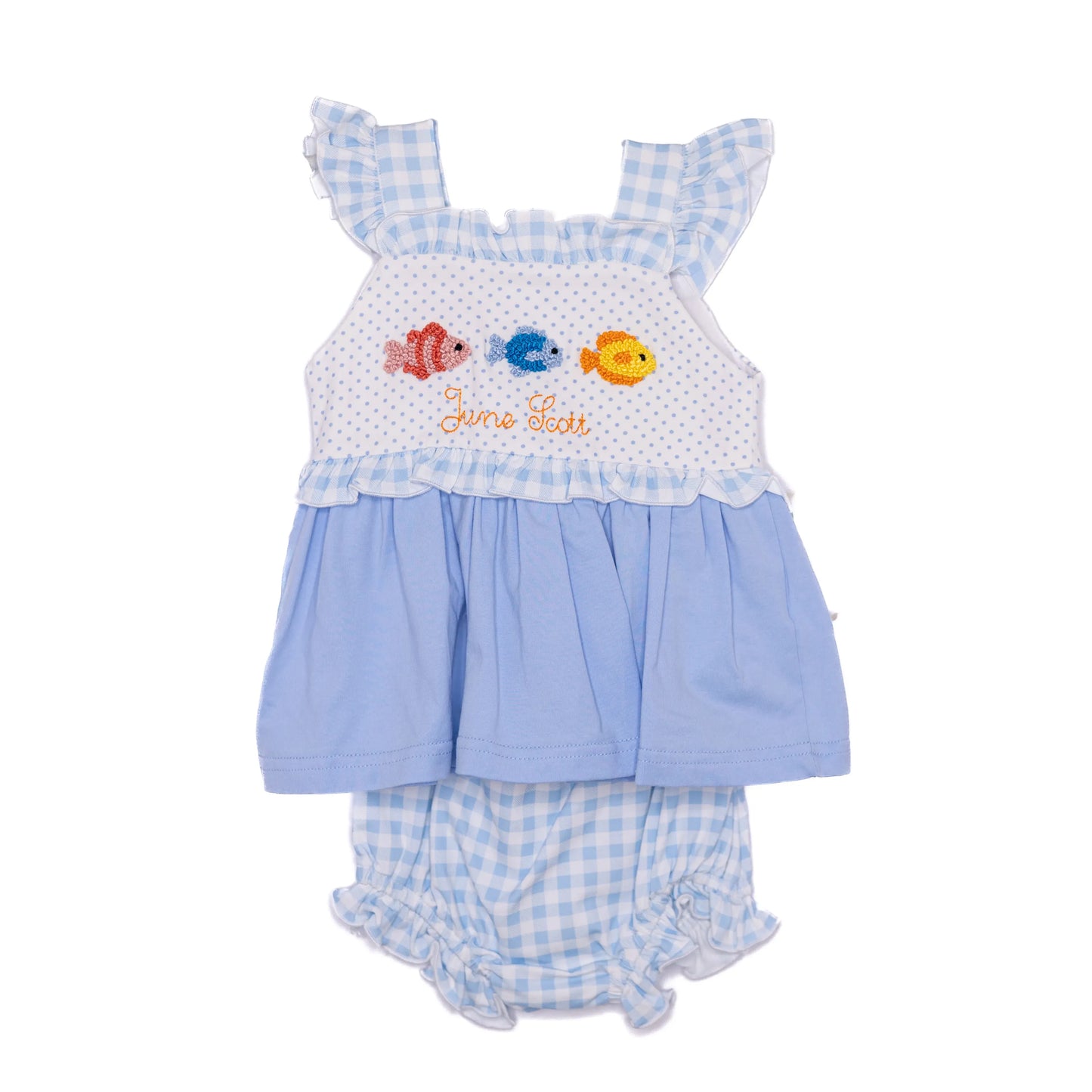 Girls French Knot Fishies Diaper Set