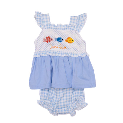 Girls French Knot Fishies Diaper Set