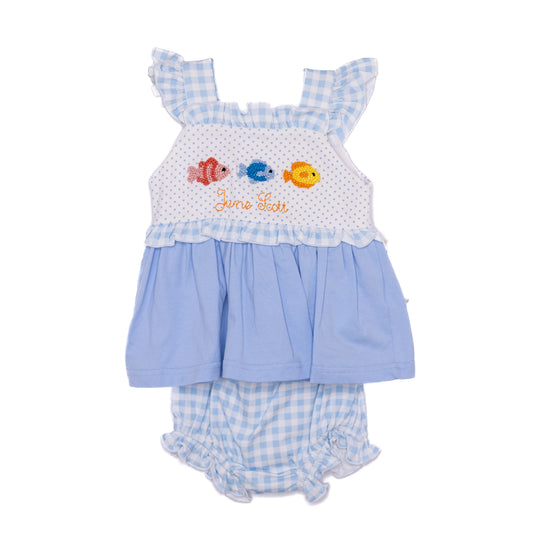 Girls French Knot Fishies Diaper Set