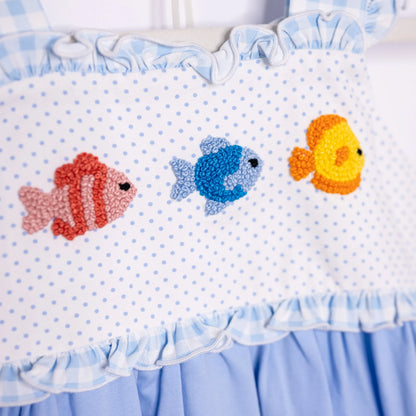 Girls French Knot Fishies Diaper Set