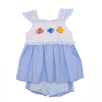 Girls French Knot Fishies Short Set