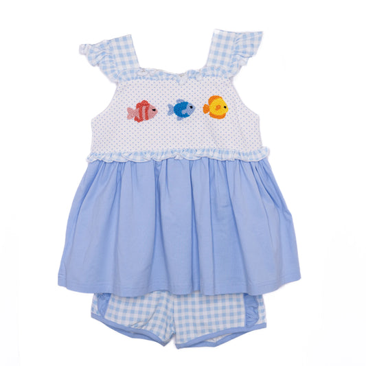 Girls French Knot Fishies Short Set