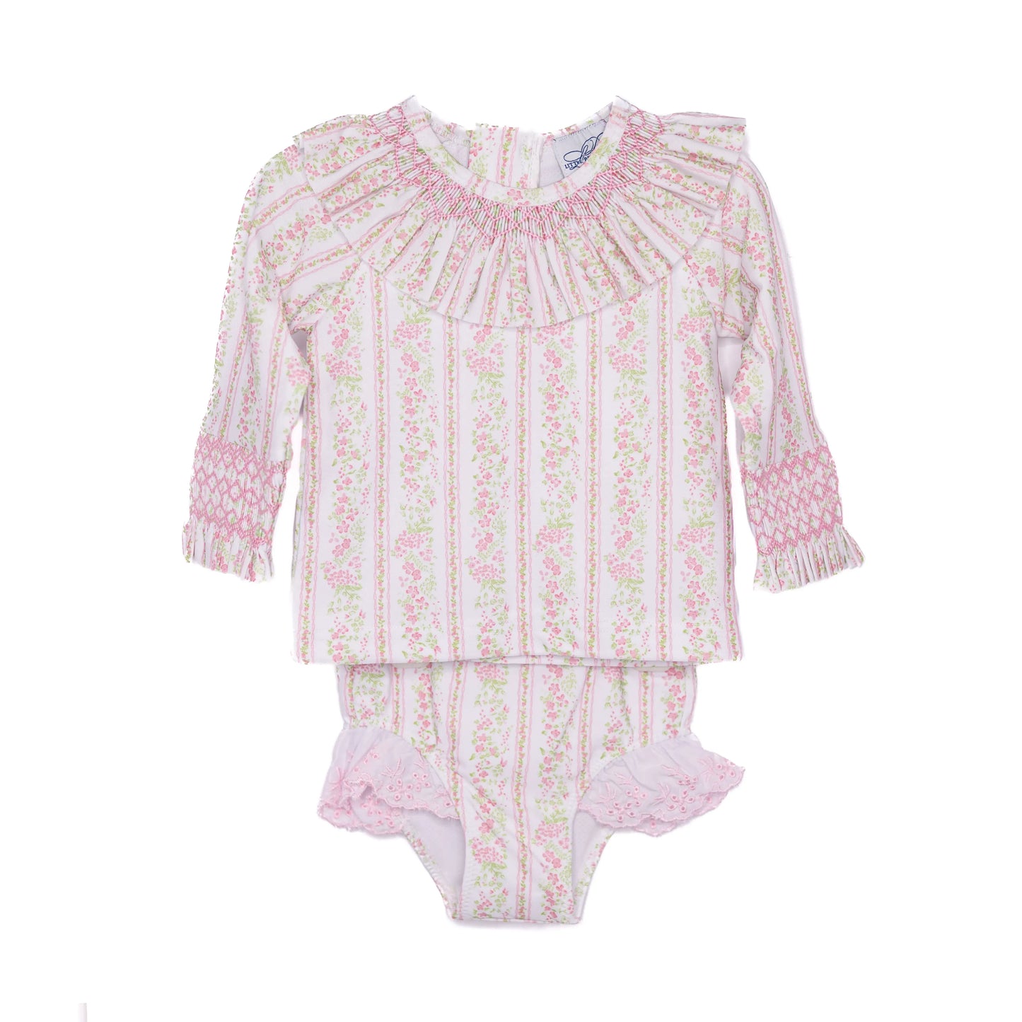 Girls Pink Palm Smocked 2PC Rash Guard