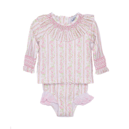 Girls Pink Palm Smocked 2PC Rash Guard
