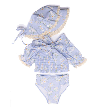 Girls Powder Blue Petals Bonnet