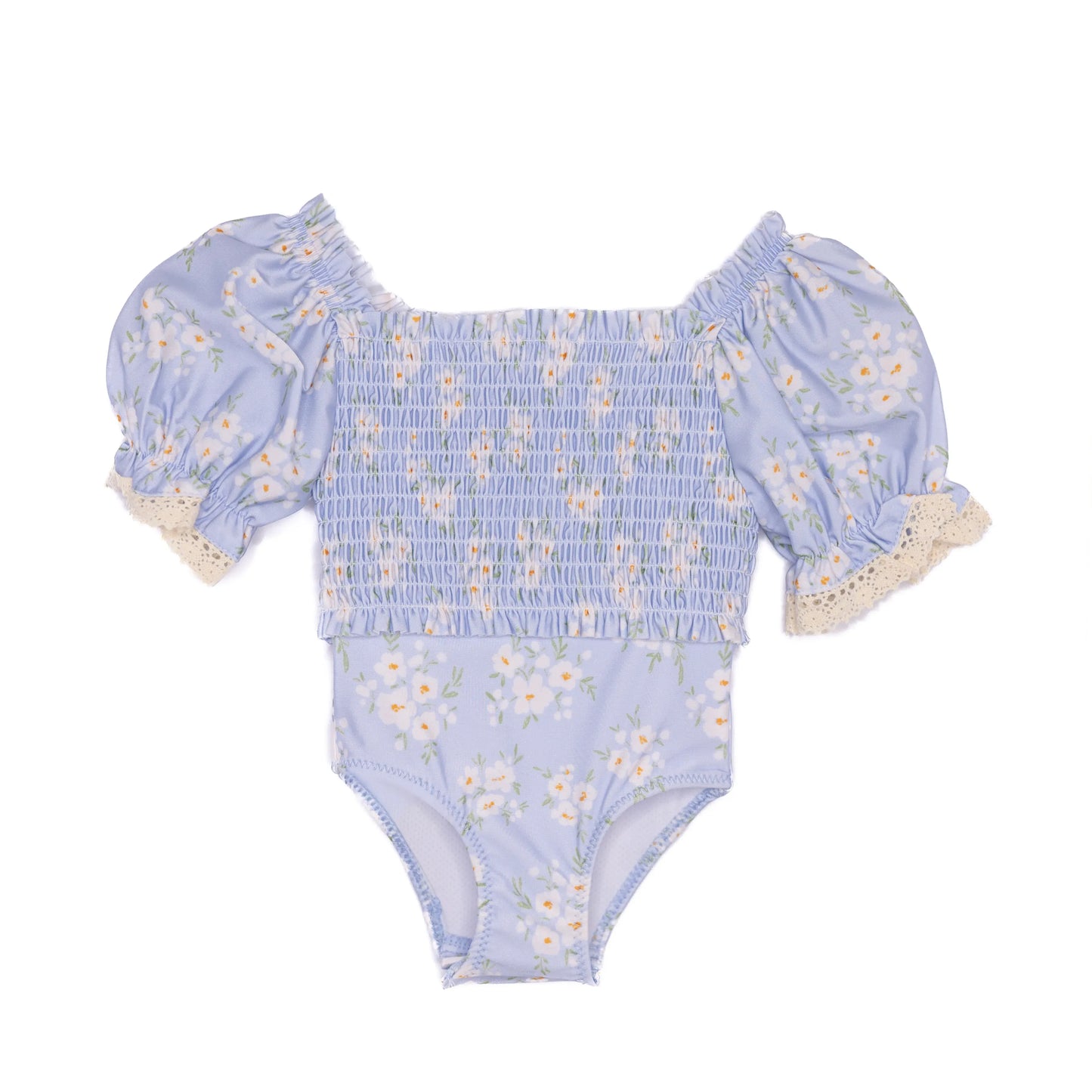 Girls Powder Blue Petals 1PC Swim