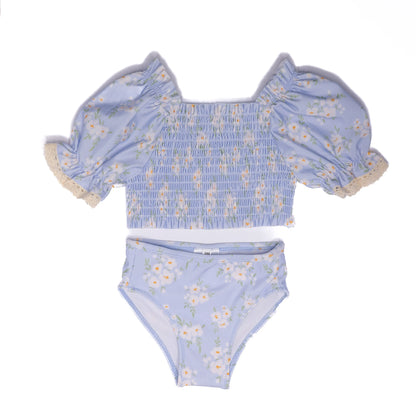 Girls Powder Blue Petals 2PC Swim