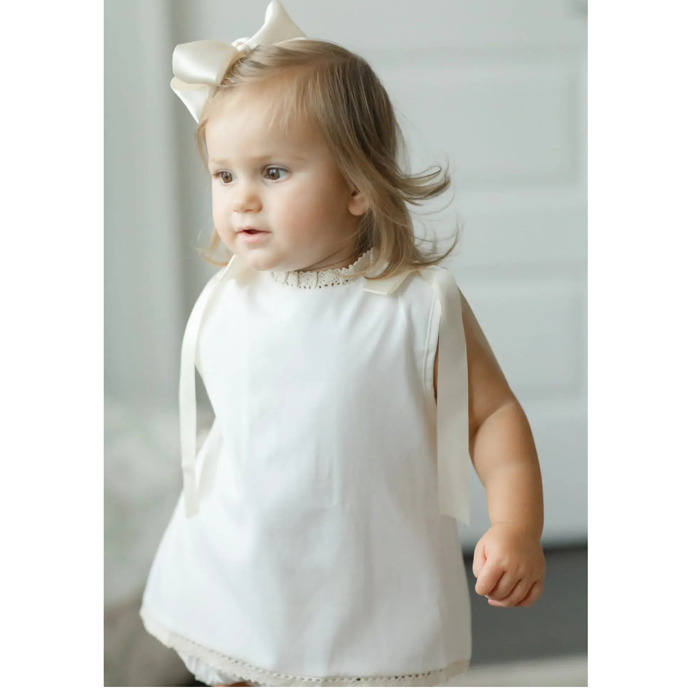 White Cream Heirloom Smocked Diaper Set
