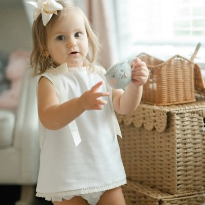 White Cream Heirloom Smocked Diaper Set