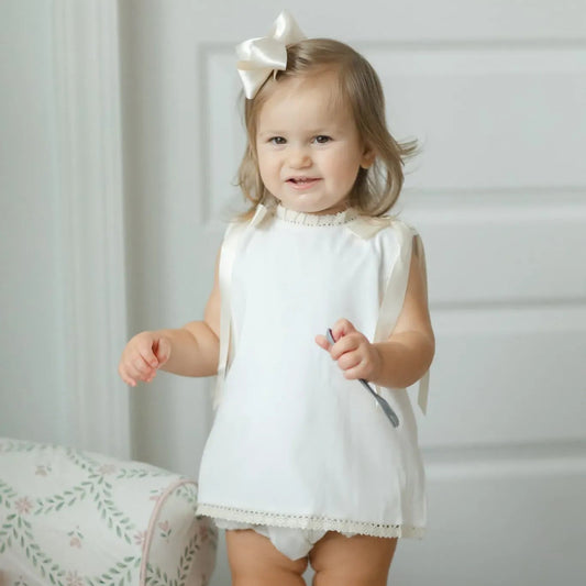 White Cream Heirloom Smocked Diaper Set