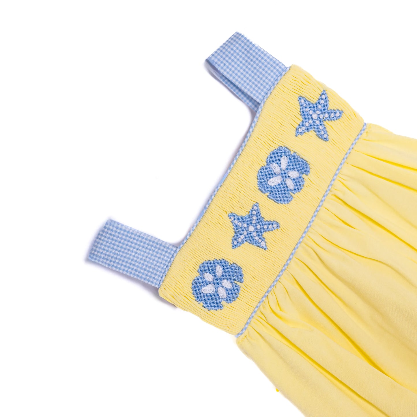 Girls Yellow & Blue Seashells Smocked Diaper Set