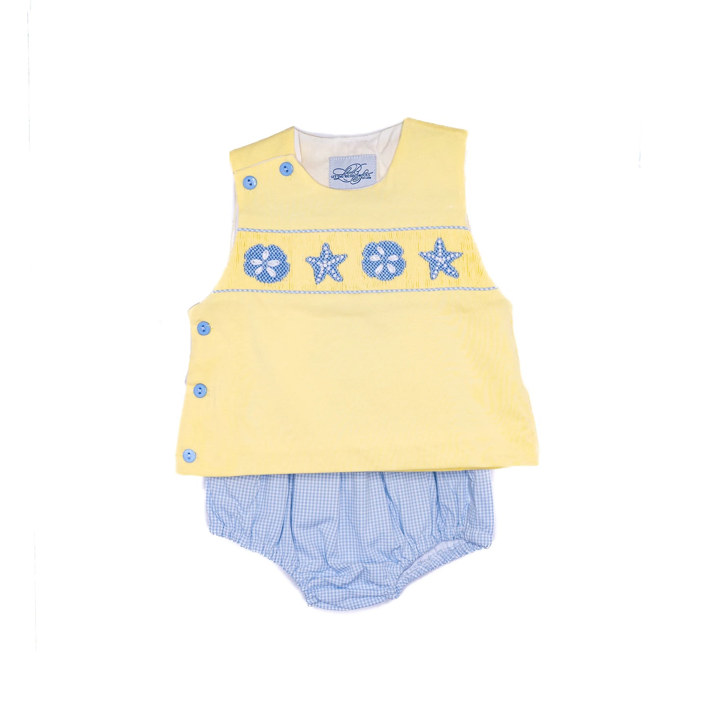 Boys Yellow & Blue Seashells Smocked Diaper Set