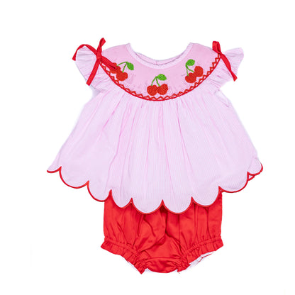 Smocked Cherries Diaper Set