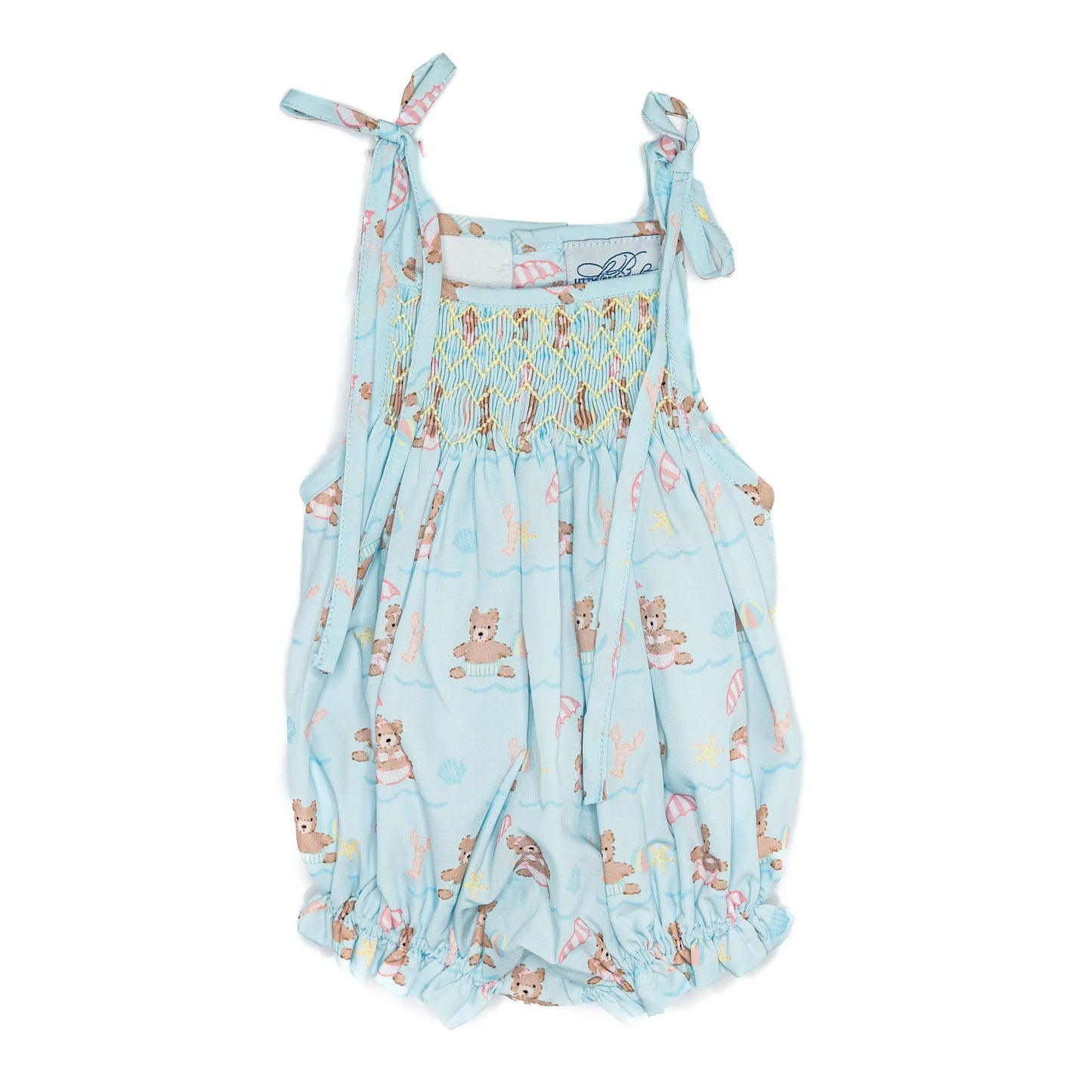Girls Beach Teddy Bears Smocked Bubble