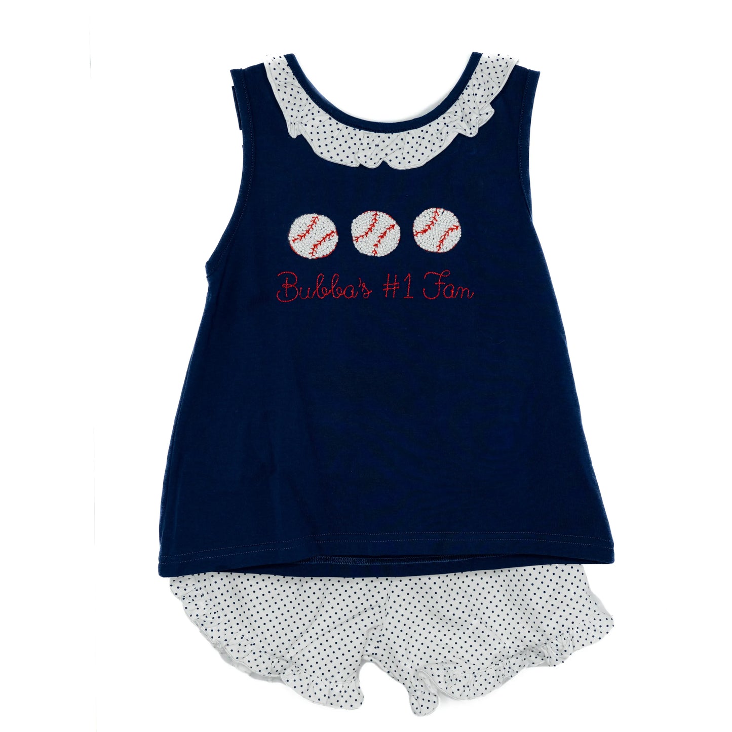 Girls French Knot Baseball Bow Back Short Set