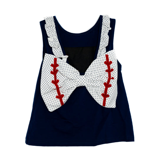 Girls French Knot Baseball Bow Back Diaper Set