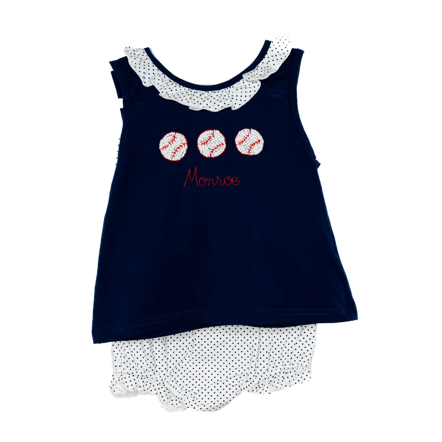 Girls French Knot Baseball Bow Back Diaper Set