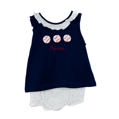 Girls French Knot Baseball Bow Back Diaper Set