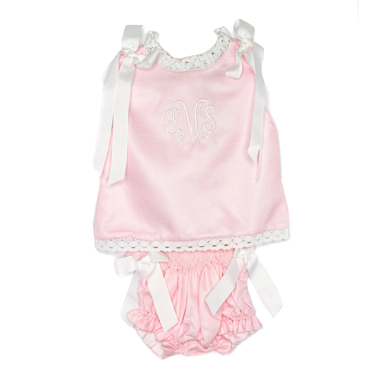 Pink Heirloom Smocked Diaper Set